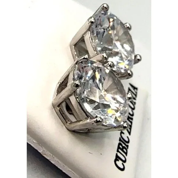Cubic Zirconia Stud Earrings 925 Sterling Silver 3 ct - Picture 7 of 10